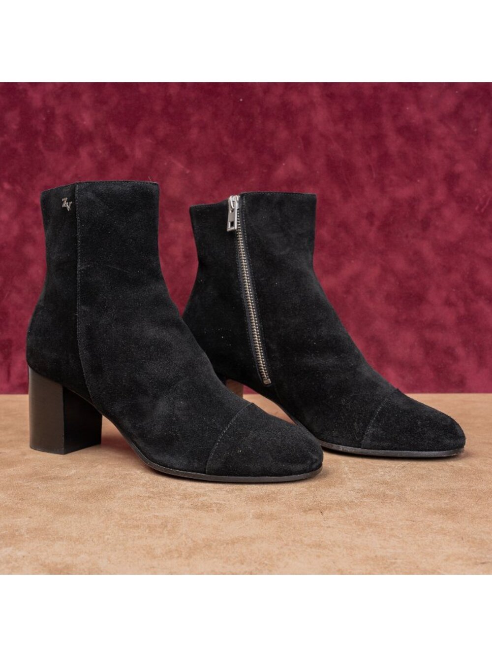 Zadig & Voltaire Women Black Suede Zip Logo Fashion Night Party Boots 9US EUR39